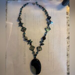 Gorgeous Abalone Stone and Beads Necklace w/Agate Stone- different sides $20